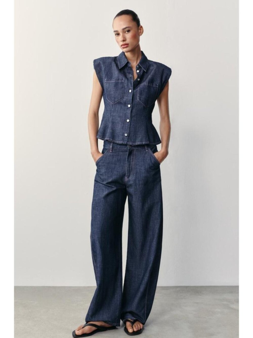 ZARA LINEN BARREL PANTS - Picture 2 of 9